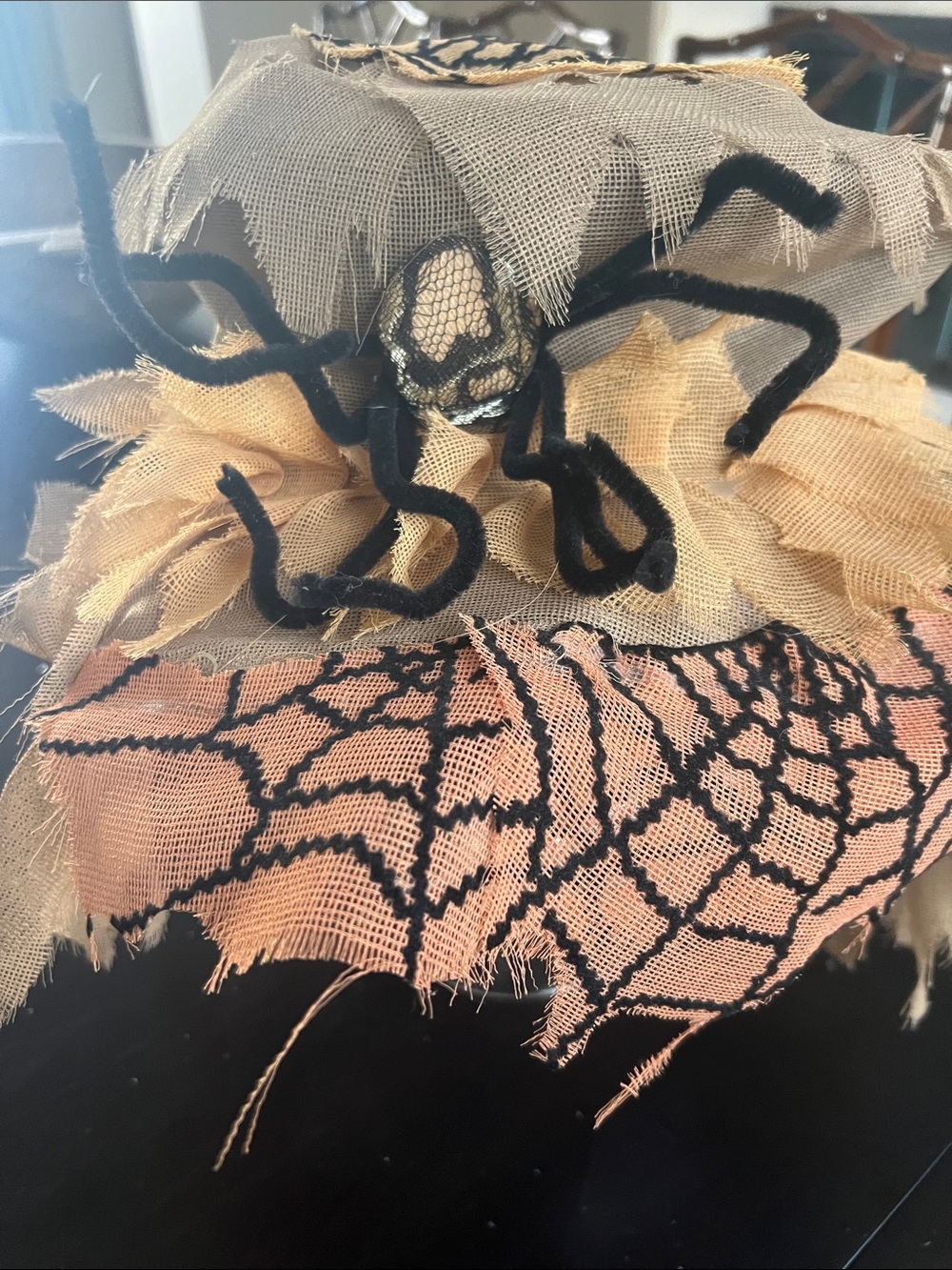 Halloween Adult Witch Hat Burlap Spider Theme Elaborately Decorated New